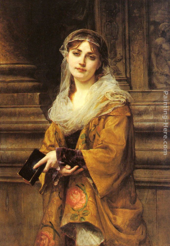 A Young Woman Outside a Church painting - Charles Louis Lucien Muller A Young Woman Outside a Church art painting